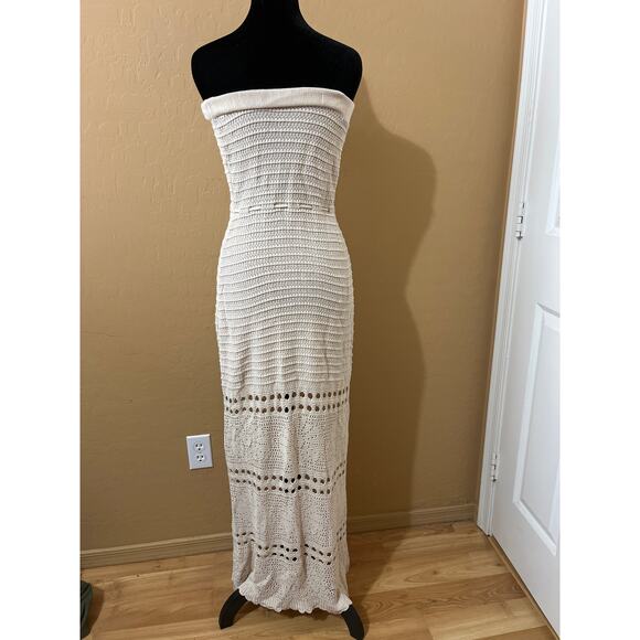Commense Crochet Maxi Dress Hollow Out Bodycon Knit Dress Resort Beach Tube Top - Picture 2 of 4